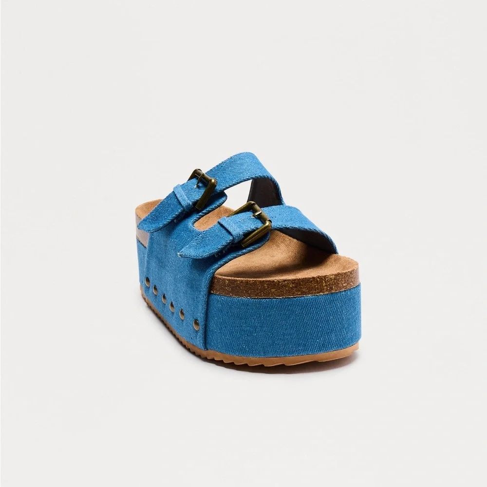 Blue Platform Sandals with Buckle Detail